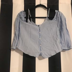 White and blue striped crop top
